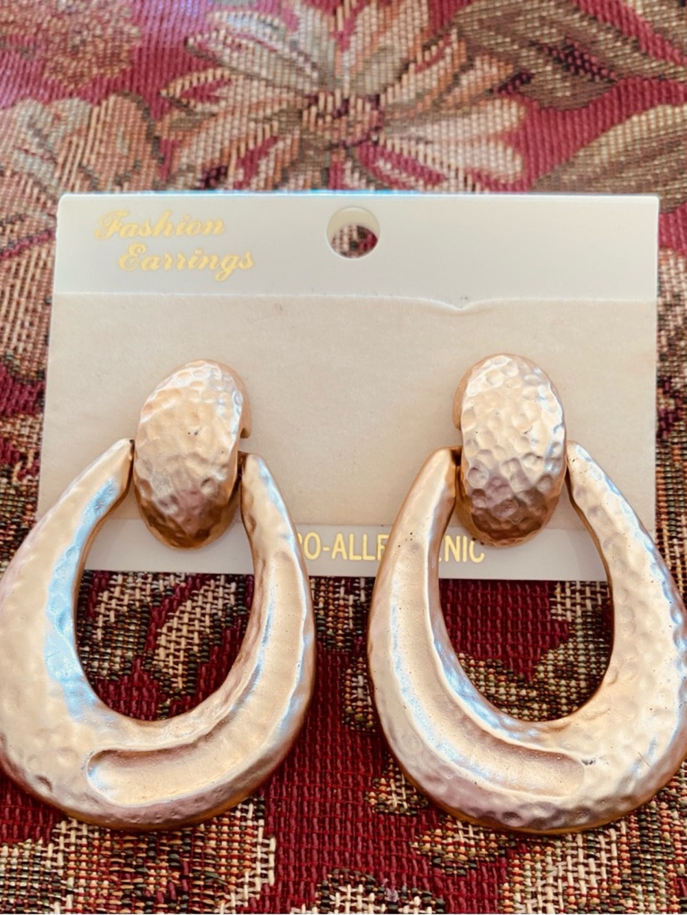 Fashion Jewelry Hammered Teardrop Hoop Earrings in Rose Gold Tone